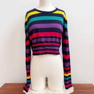 BCBGeneration Long Sleeve Cropped Black Multi Color Striped Sweater Knit M